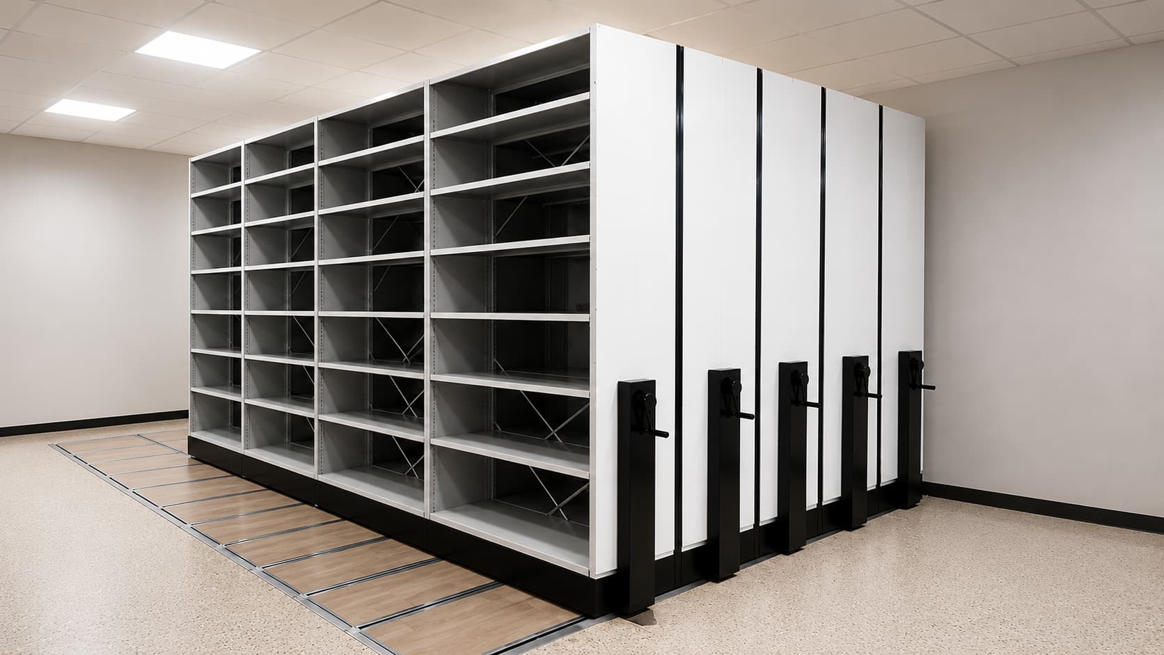Mobile archive shelving systems in a modern storage facility